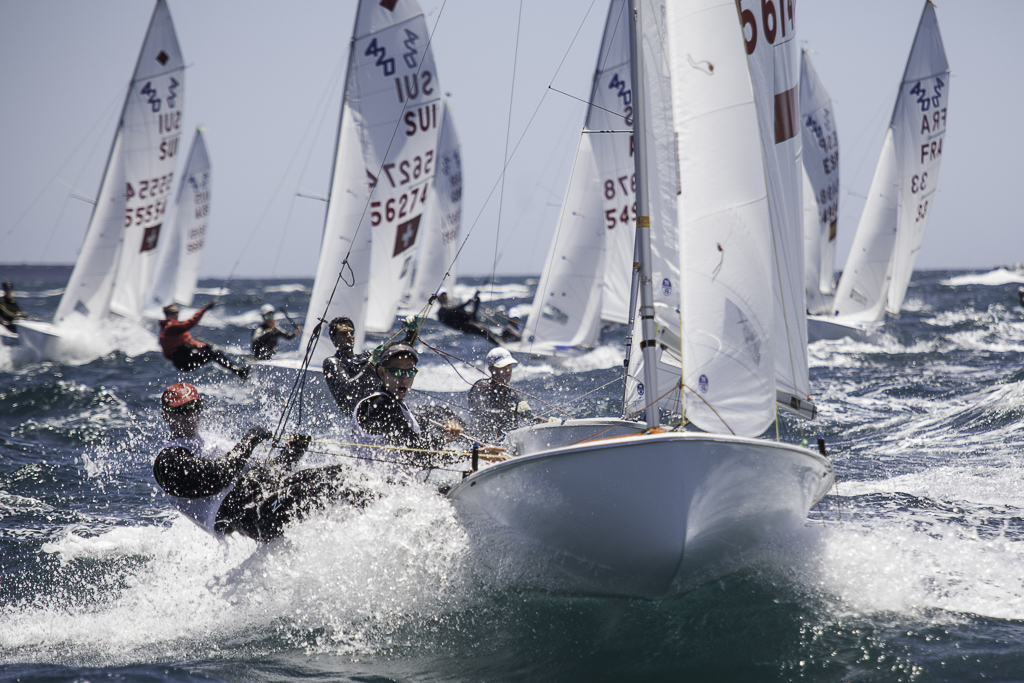 The starboard tack parade to the top mark the first time was hotly contested